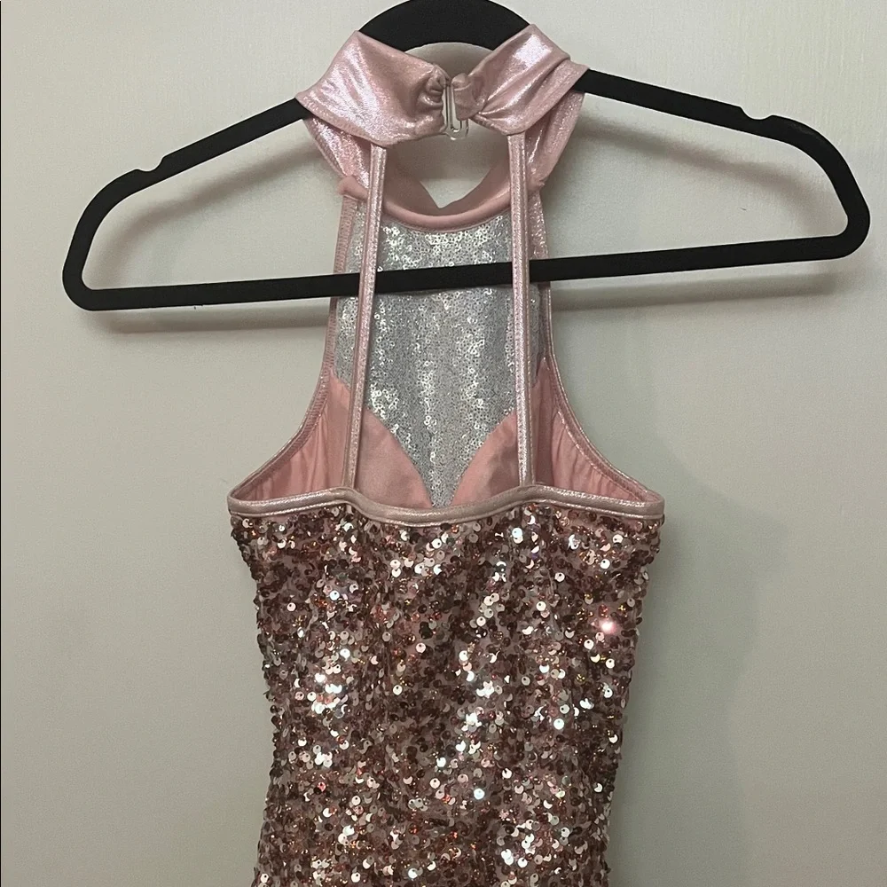 Weissman Pink Sequin Dance Costume with feathers size Adult Small - Picture 6 of 11